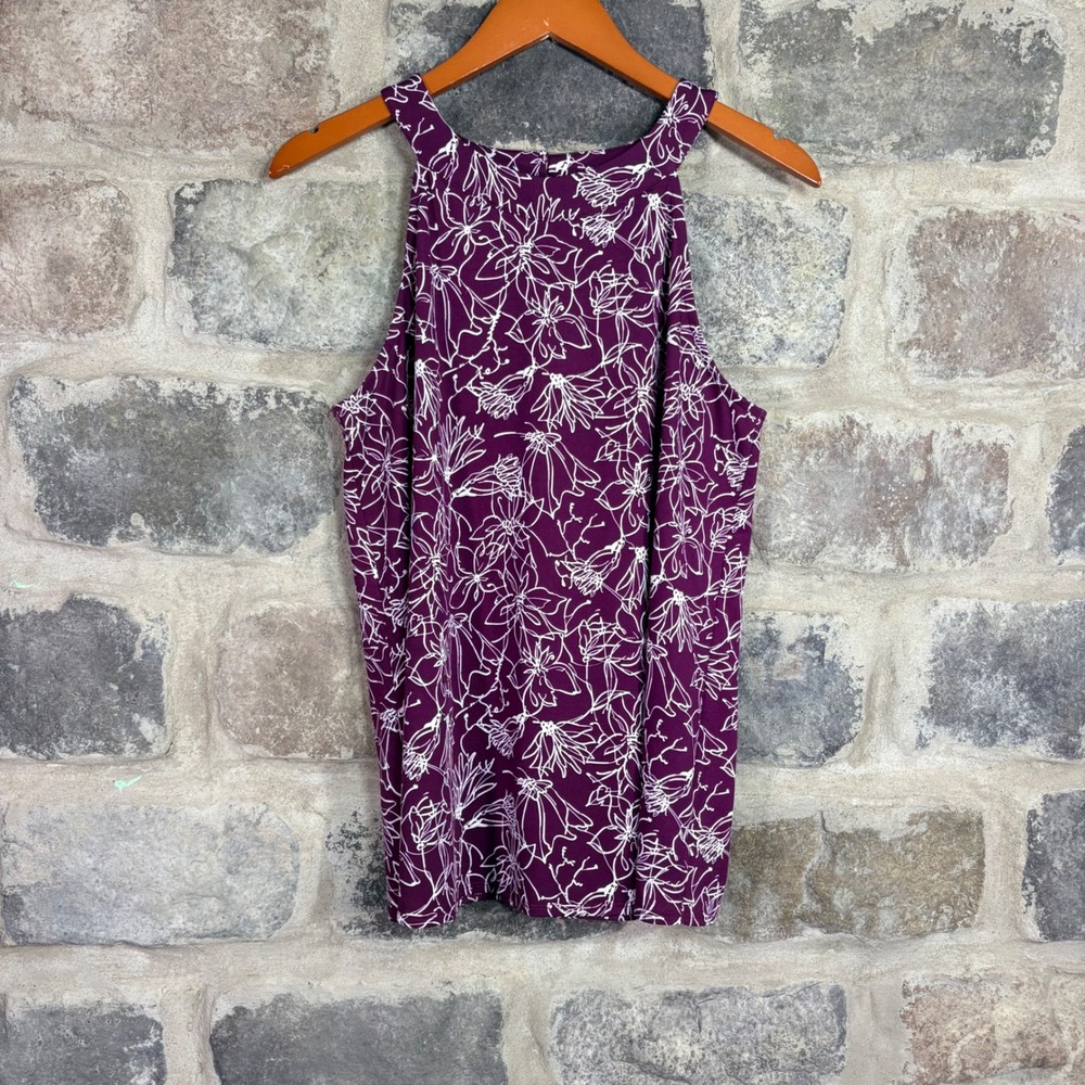 Fortune + Ivy Women's Plum Purple White Floral High Neck‎ Halter Tank Top Large